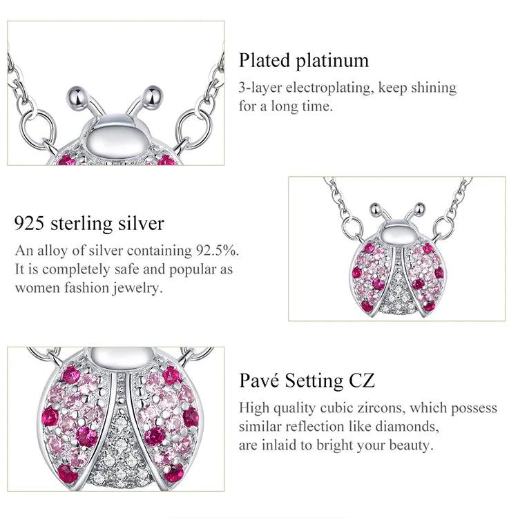 Sterling Silver Pink Ladybug Jewelry Set