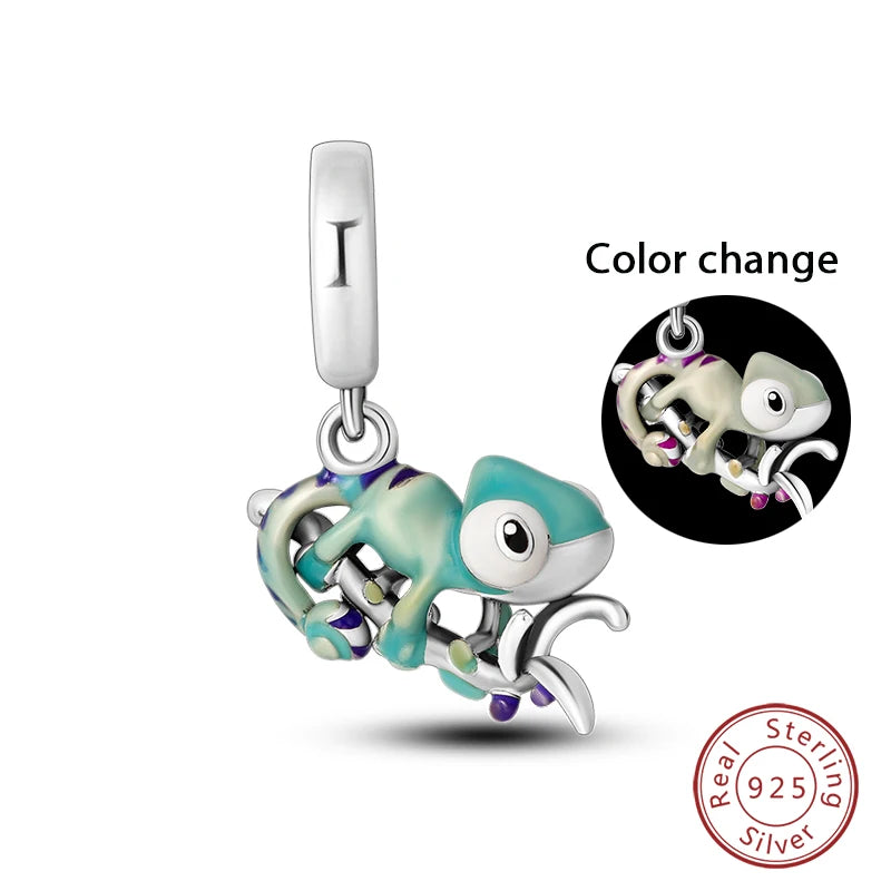 100% 925 Sterling Silver Colorful Luminous Chameleon Charms