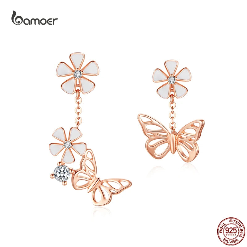 925 Sterling Silver K Gold Rose Earring Butterfly Necklace Set