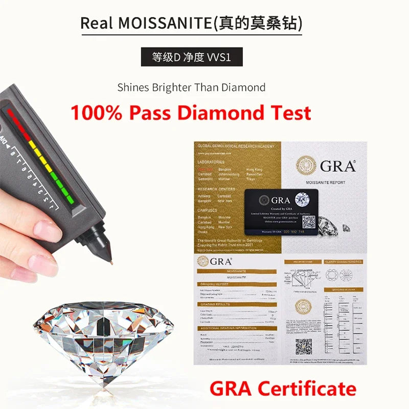 2CT Moissanite Diamond Round Hip-hop Ring 925 Silver Gold for Men & Women