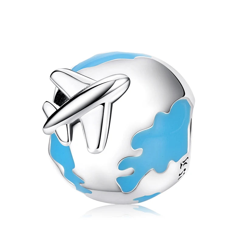 Sterling Silver Blue Traveling Airplane Charm Bead