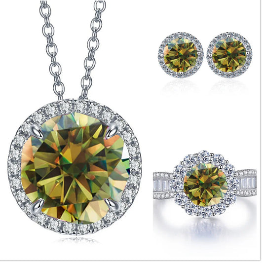 9ct Moissanite Jewelry Set – 925 Silver, Yellow-Green
