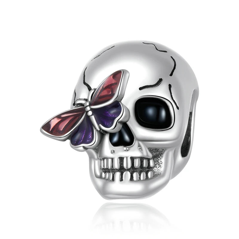 Sterling Silver Retro Skull  Spider Hand Charm