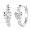 Sterling Silver Hoop Earrings Flower Leaves Bamboo