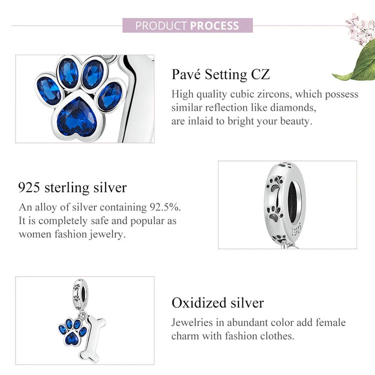 Sterling Silver Dog Pet Charms  Pendant Paw