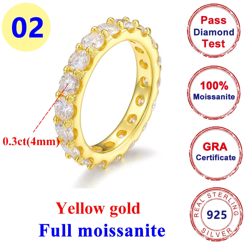 2CT Moissanite Diamond Round Hip-hop Ring 925 Silver Gold for Men & Women
