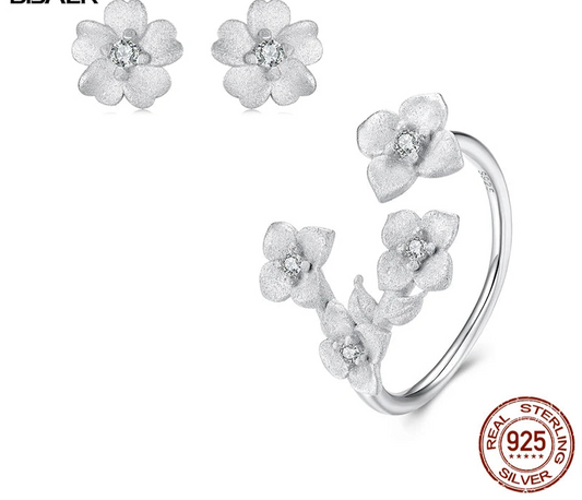 Sterling Silver Frosted Texture Flower Jewelry Set buy at true cybele