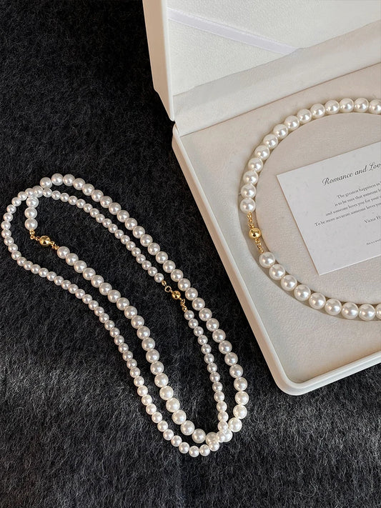  White Pearl Magnetic Round Buckle Beaded Chain Necklace in New York